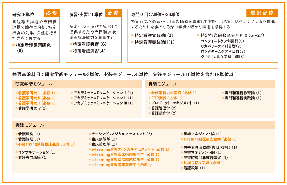 看護実践学コース特定看護学プログラムカリキュラム